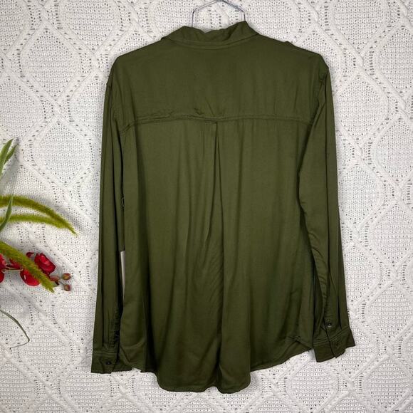 NWT LIFE IN PROGRESS | Army Green Military Button Down Women's Shirt S - Picture 4 of 8